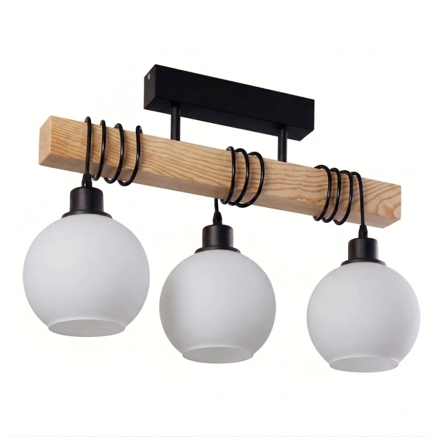 Brilagi - Lampadario da soffitto WOOD GLASS 3xE27/60W/230V pino/nero/bianco