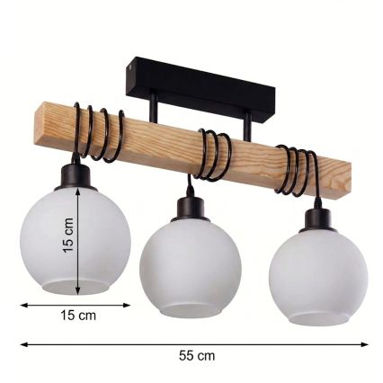 Brilagi - Lampadario da soffitto WOOD GLASS 3xE27/60W/230V pino/nero/bianco