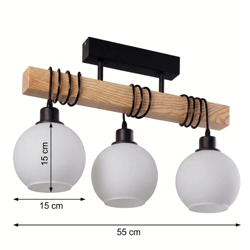 Brilagi - Lampadario da soffitto WOOD GLASS 3xE27/60W/230V pino/nero/bianco