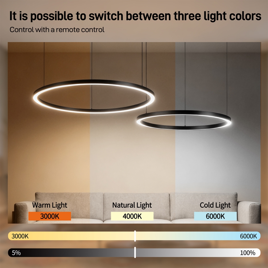 Brilagi - Lampadario LED dimmerabile su cavo PORTOFINO LED/98W/230V 3000-6000K nero + telecomando