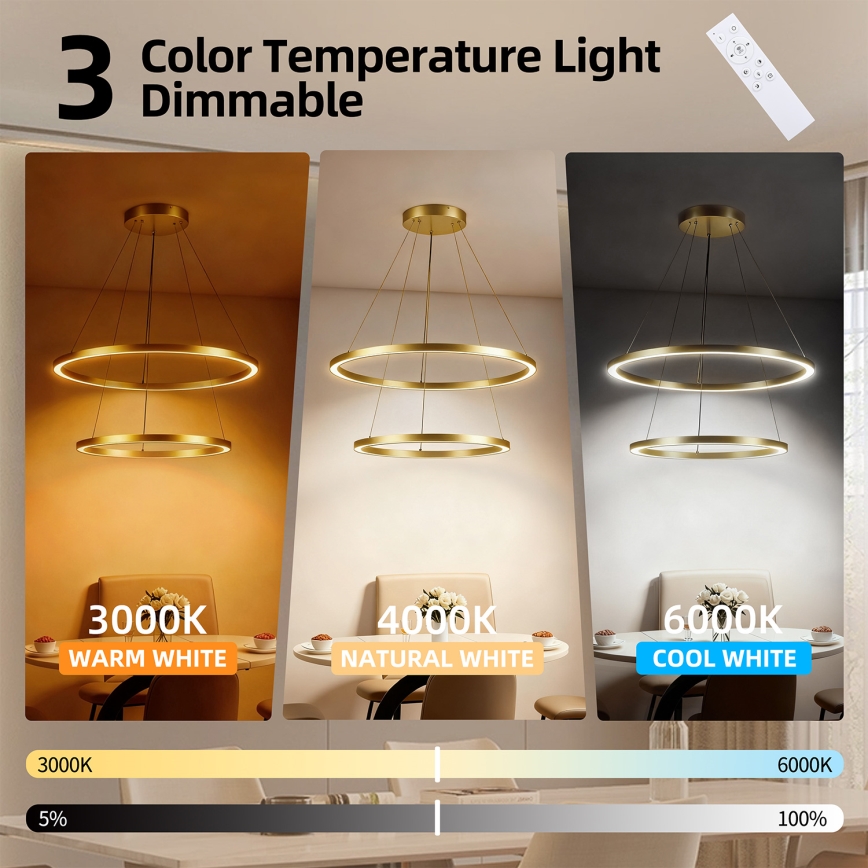 Brilagi - Lampadario a sospensione dimmerabile PORTOFINO LED/98W/230V 3000-6000K Ø 80 cm oro + telecomando