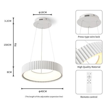 Brilagi - Lampadario LED dimmerabile a sospensione con cavo FALCON MODERN LED/30W/230V 3000-6000K Ø 40 cm bianco + telecomando