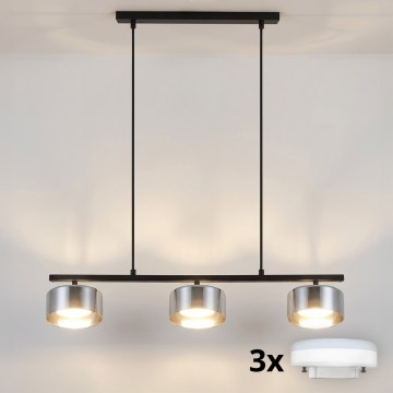 Brilagi - Lampadario dimmerabile a sospensione con cavo LED RGB+CCT AURA LUX 3xGX53/14W/230V 2700-6500K Wi-Fi Tuya nero/fumé