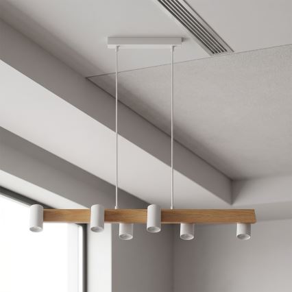 Brilagi - lampadario LED RGBW dimmerabile a sospensione con cavo SELE 6xGU10/6,5W/230V 2700-6500K bianco/effetto rovere + telecomando