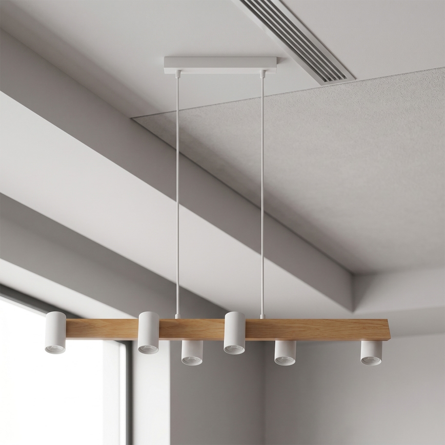 Brilagi - lampadario LED RGBW dimmerabile a sospensione con cavo SELE 6xGU10/6,5W/230V 2700-6500K bianco/effetto rovere + telecomando