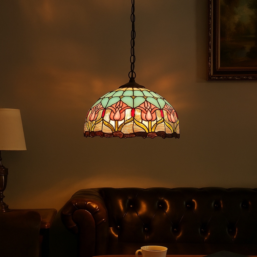 Brilagi - Lampadario in stile Tiffany a catena LORAS 2xE27/60W/230V