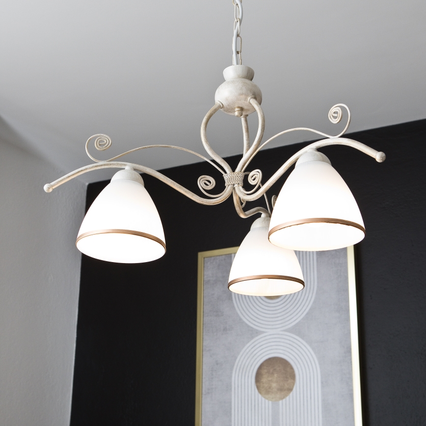 Brilagi - Lampadario LED a catena ANTICO 3xE27/60W/230V 3000K patina bianca