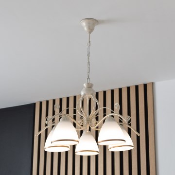 Brilagi - Lampadario LED a catena ANTICO 5xE27/60W/230V 3000K bianco patinato