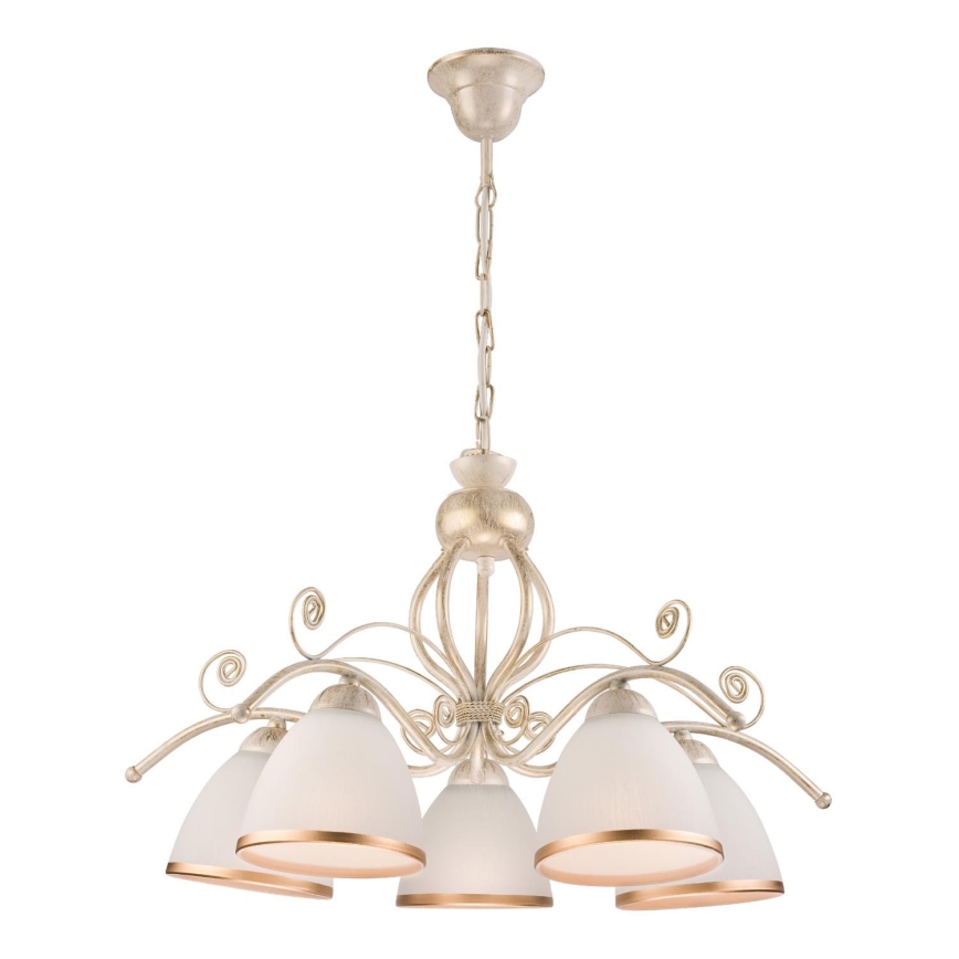 Brilagi - Lampadario LED a catena ANTICO 5xE27/60W/230V 3000K bianco patinato