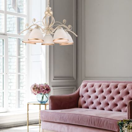 Brilagi - Lampadario LED a catena ANTICO 5xE27/60W/230V 3000K bianco patinato