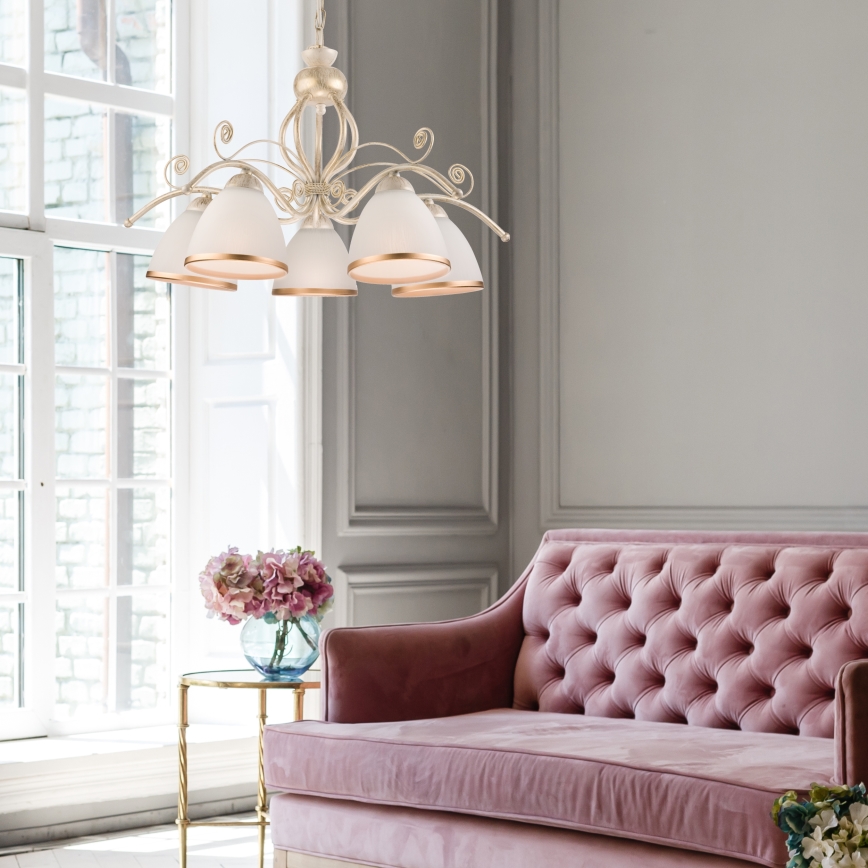 Brilagi - Lampadario LED a catena ANTICO 5xE27/60W/230V 3000K bianco patinato