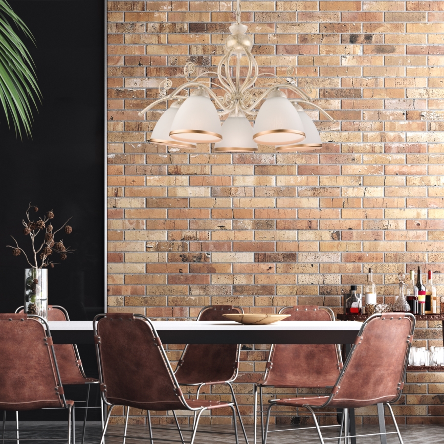 Brilagi - Lampadario LED a catena ANTICO 5xE27/60W/230V 3000K bianco patinato