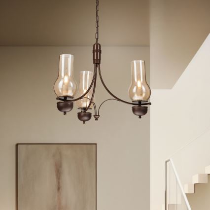 Brilagi - Lampadario LED a catena COTTAGE 3xE14/40W/230V faggio/marrone/beige fumé
