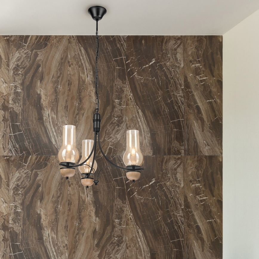 Brilagi - Lampadario LED a catena COTTAGE 3xE14/40W/230V quercia/nero/beige fumé