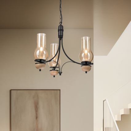 Brilagi - Lampadario LED a catena COTTAGE 3xE14/40W/230V quercia/nero/beige fumé
