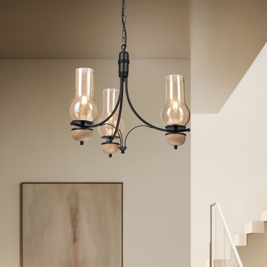 Brilagi - Lampadario LED a catena COTTAGE 3xE14/40W/230V quercia/nero/beige fumé