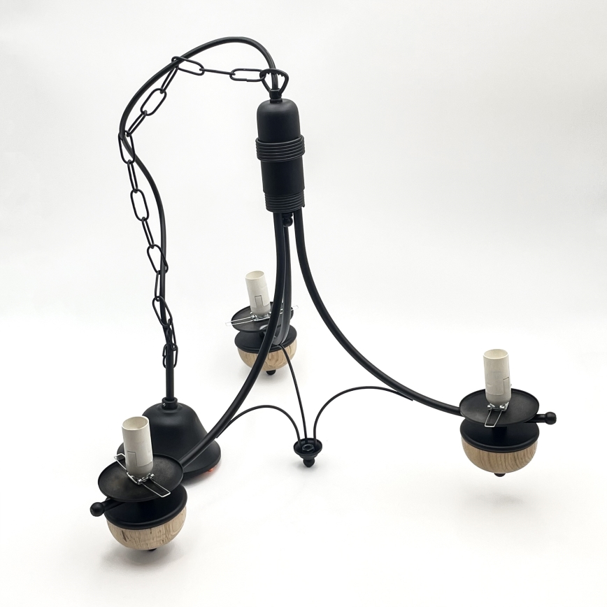 Brilagi - Lampadario LED a catena COTTAGE 3xE14/40W/230V quercia/nero/beige fumé