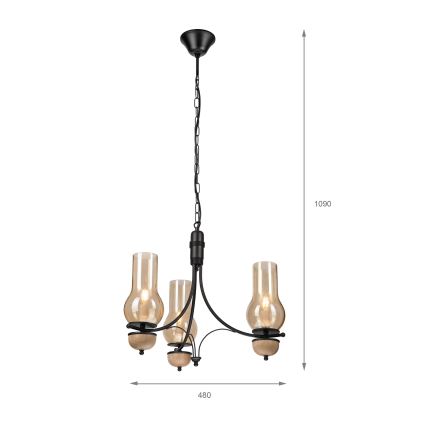 Brilagi - Lampadario LED a catena COTTAGE 3xE14/40W/230V quercia/nero/beige fumé