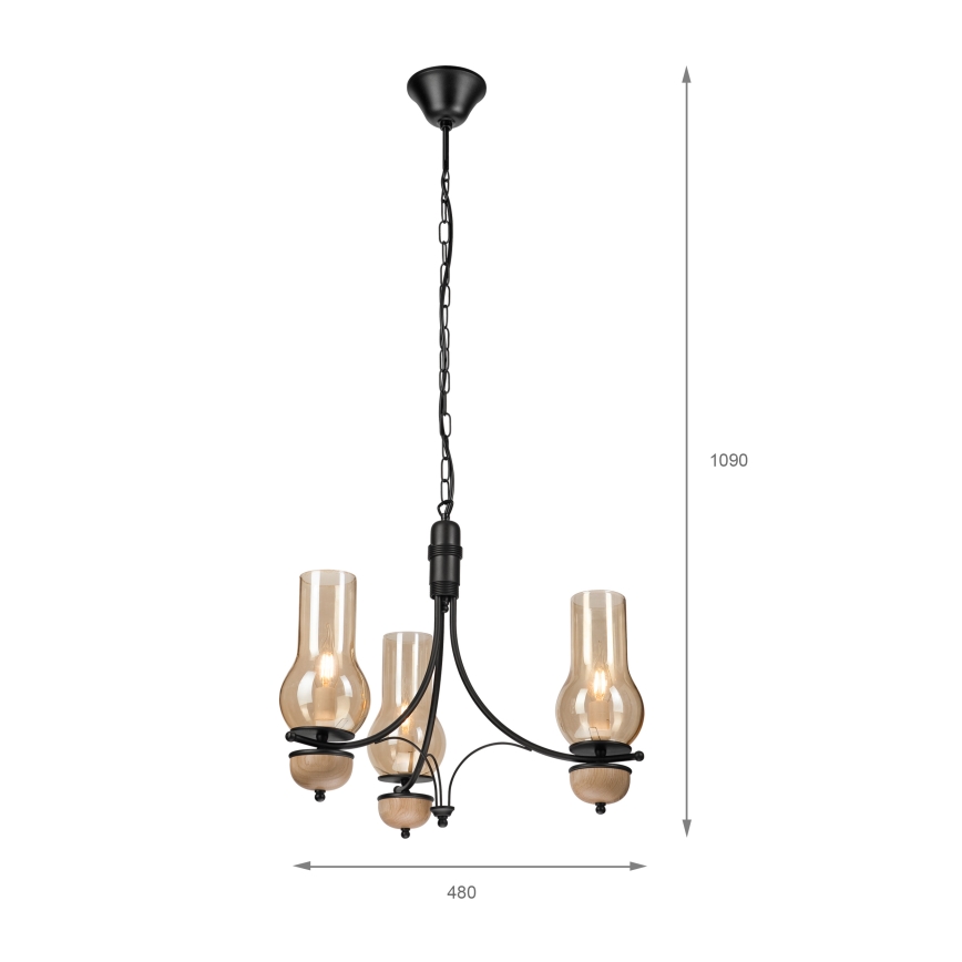 Brilagi - Lampadario LED a catena COTTAGE 3xE14/40W/230V quercia/nero/beige fumé