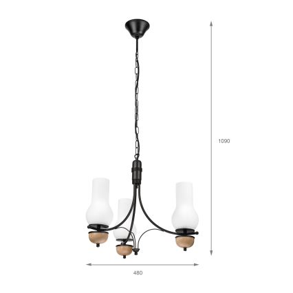 Brilagi - Lampadario LED a catena COTTAGE 3xE14/40W/230V rovere/nero/bianco