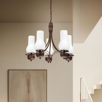 Brilagi - Lampadario a LED a catena COTTAGE 5xE14/40W/230V rovere/bianco