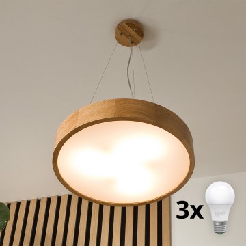 Brilagi - Lampadario LED a cavo CARVALHO 3xE27/60W/230V rovere diam. 47,5 cm