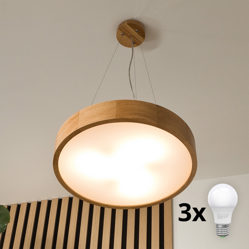 Brilagi - Lampadario LED a cavo CARVALHO 3xE27/60W/230V rovere diam. 47,5 cm
