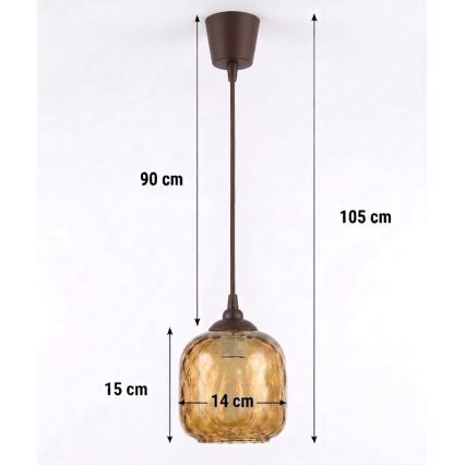 Brilagi - Lampadario LED sospeso con cavo RETRO GLASS 1xE27/60W/230V, diam. 14 cm, marrone/marrone fumé