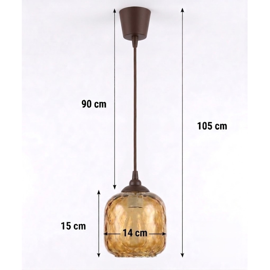 Brilagi - Lampadario LED sospeso con cavo RETRO GLASS 1xE27/60W/230V, diam. 14 cm, marrone/marrone fumé