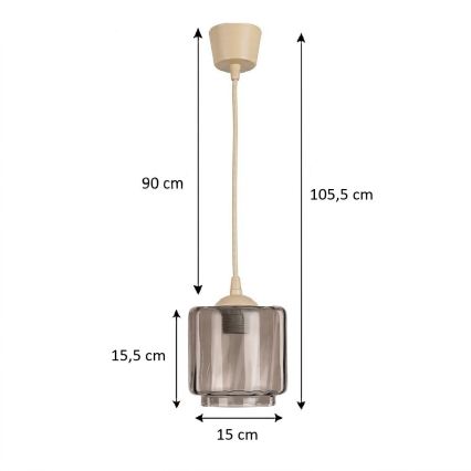 Brilagi - Lampadario LED su cavo RETRO GLASS 1xE27/60W/230V diam. 15 cm beige/fumé beige