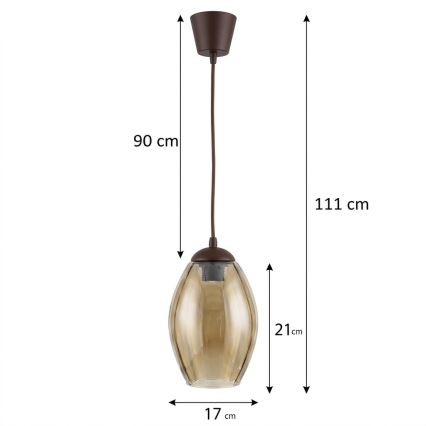 Brilagi - Lampadario LED a sospensione con cavo RETRO GLASS, 1xE27/60W/230V, diametro 17 cm, marrone/beige fumé
