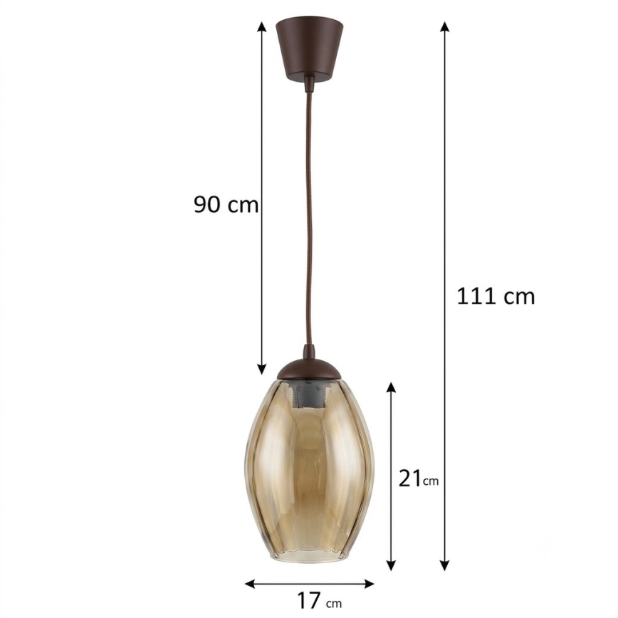 Brilagi - Lampadario LED a sospensione con cavo RETRO GLASS, 1xE27/60W/230V, diametro 17 cm, marrone/beige fumé
