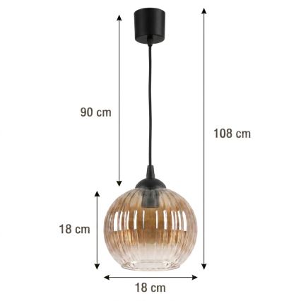 Brilagi - Lampada a sospensione LED su cavo RETRO GLASS 1xE27/60W/230V Ø 18 cm nero/marrone fumé