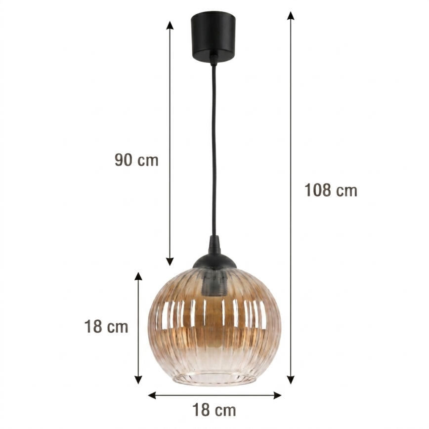 Brilagi - Lampada a sospensione LED su cavo RETRO GLASS 1xE27/60W/230V Ø 18 cm nero/marrone fumé