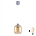 Brilagi - Lampadario LED a cavo RETRO GLASS 1xE27/60W/230V Ø 14 cm argento/marrone fumé