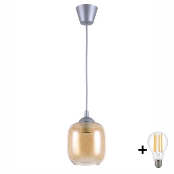 Brilagi - Lampadario LED a cavo RETRO GLASS 1xE27/60W/230V Ø 14 cm argento/marrone fumé