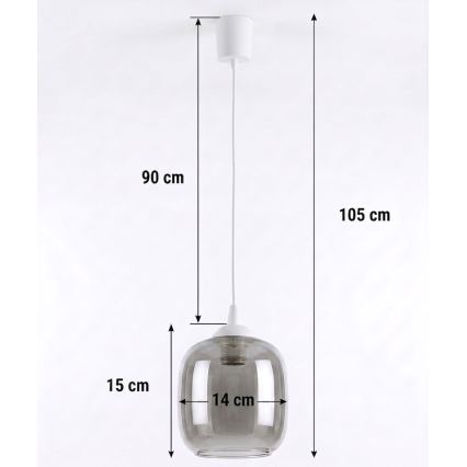 Brilagi - Lampadario LED a sospensione su cavo RETRO GLASS 1xE27/60W/230V Ø 14 cm bianco/grigio fumé