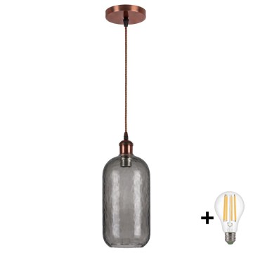Brilagi - Lampadario LED a cavo RETRO GLASS 1xE27/60W/230V Ø 14 cm rame/grigio fumé