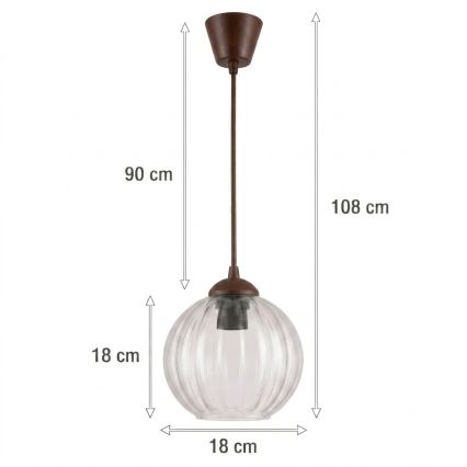 Brilagi - Lampadario LED a cavo RETRO GLASS 1xE27/60W/230V Ø 18 cm marrone/trasparente