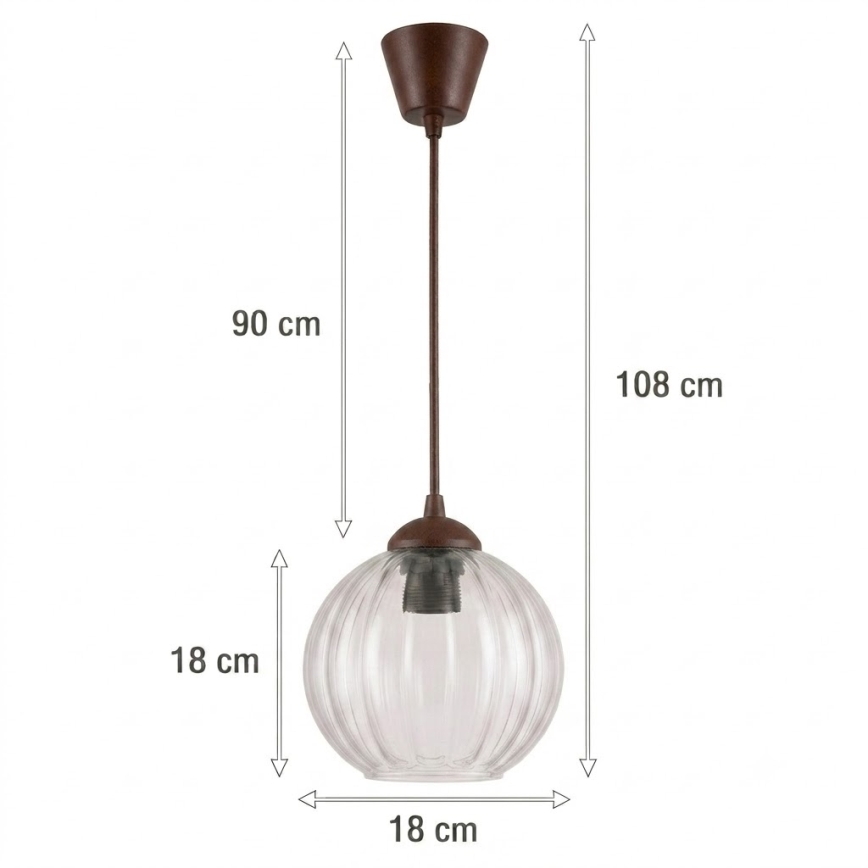 Brilagi - Lampadario LED a cavo RETRO GLASS 1xE27/60W/230V Ø 18 cm marrone/trasparente