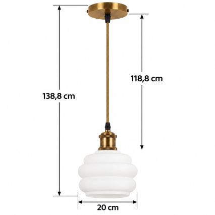 BRILAGI - Lampadario LED a cavo RETRO GLASS 1xE27/60W/230V Ø 20 cm oro/bianco