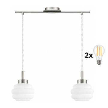 BRILAGI - Lampadario LED a cavo RETRO GLASS 2xE27/60W/230V cromo opaco/bianco