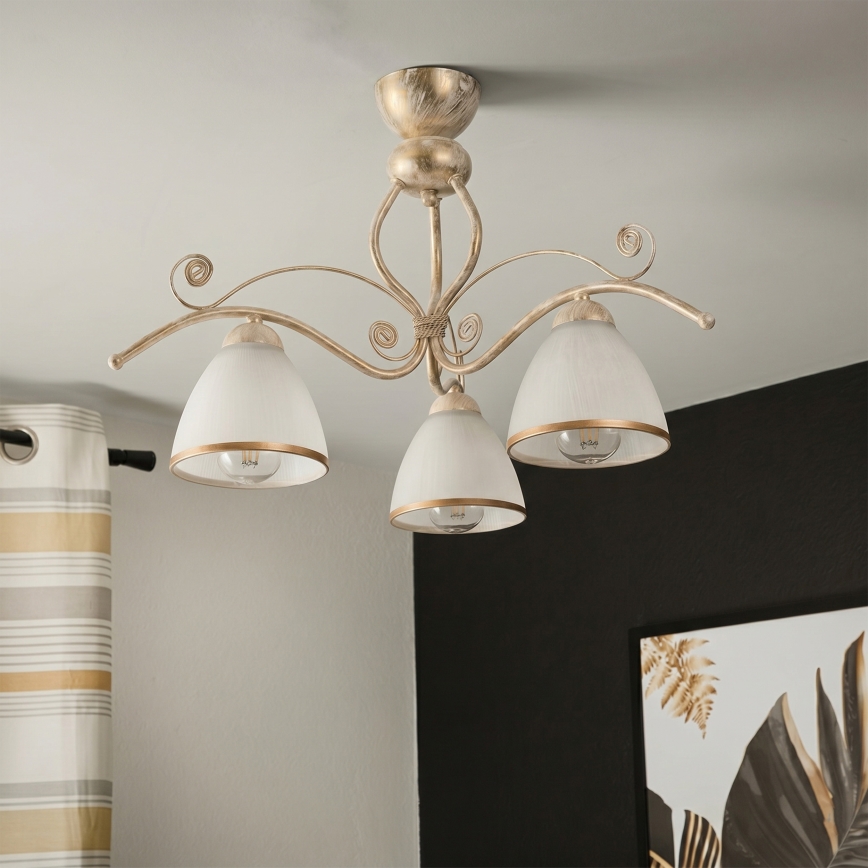 Brilagi - Lampadario LED a montaggio superficiale ANTICO 3xE27/60W/230V patina bianca