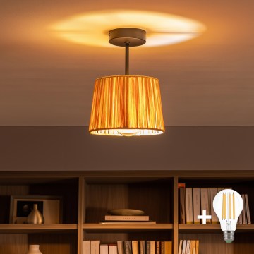 Brilagi - Lampadario LED a montaggio superficiale CERIA BOHO 1xE27/60W/230V Ø 20 cm nero/rafia