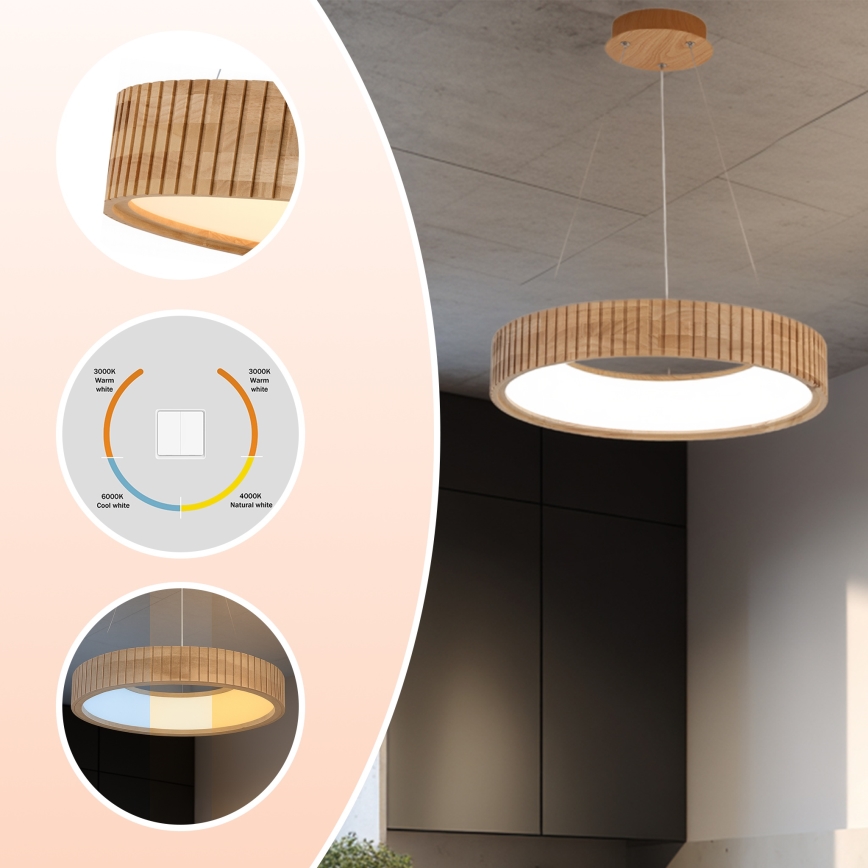Brilagi - Lampadario LED a sospensione su cavo FALCON WOOD MODERN LED/30W/230V 3000/4000/6000K Ø 45 cm legno