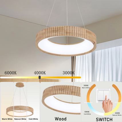 Brilagi - Lampadario LED a sospensione su cavo FALCON WOOD MODERN LED/30W/230V 3000/4000/6000K Ø 45 cm legno