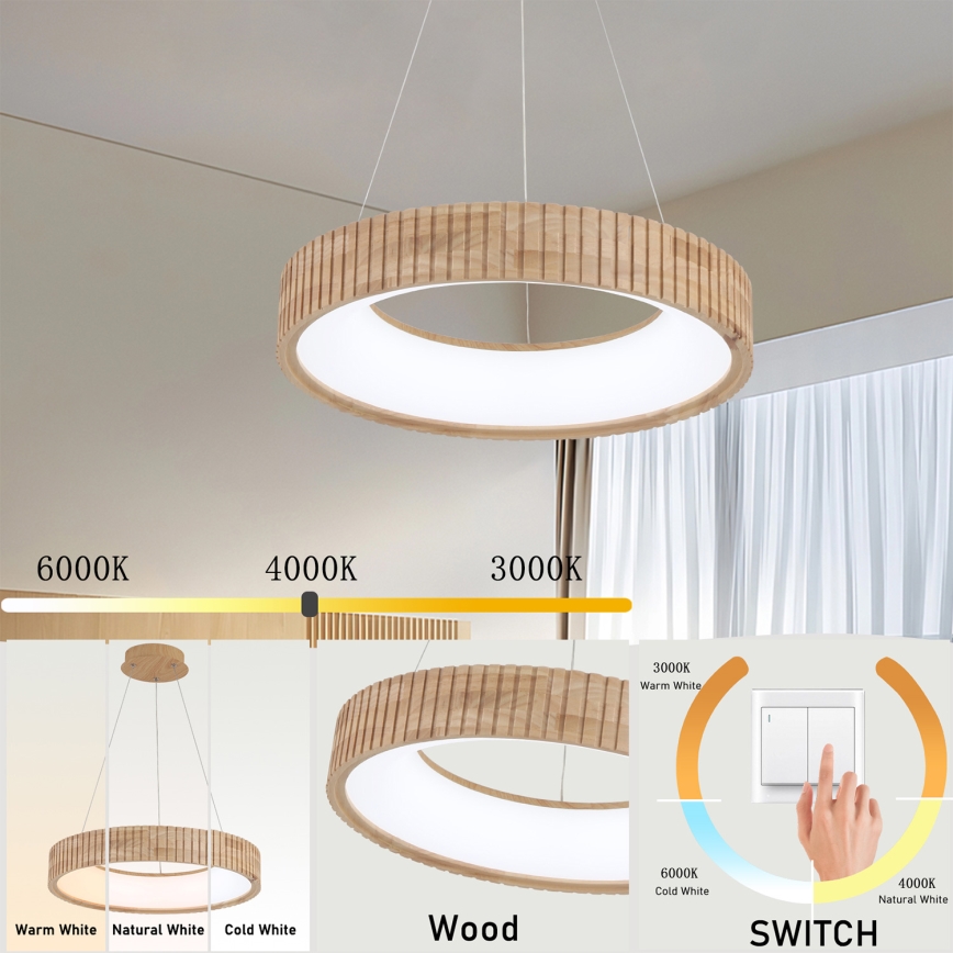 Brilagi - Lampadario LED a sospensione su cavo FALCON WOOD MODERN LED/30W/230V 3000/4000/6000K Ø 45 cm legno