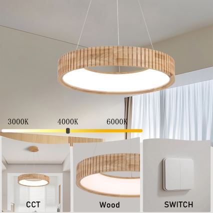 Brilagi - Lampadario LED a sospensione su cavo FALCON WOOD MODERN LED/30W/230V 3000/4000/6000K Ø 45 cm legno