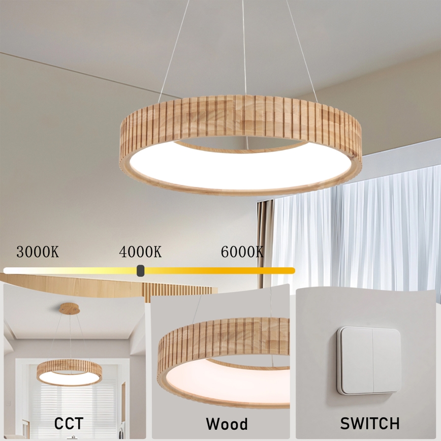 Brilagi - Lampadario LED a sospensione su cavo FALCON WOOD MODERN LED/30W/230V 3000/4000/6000K Ø 45 cm legno