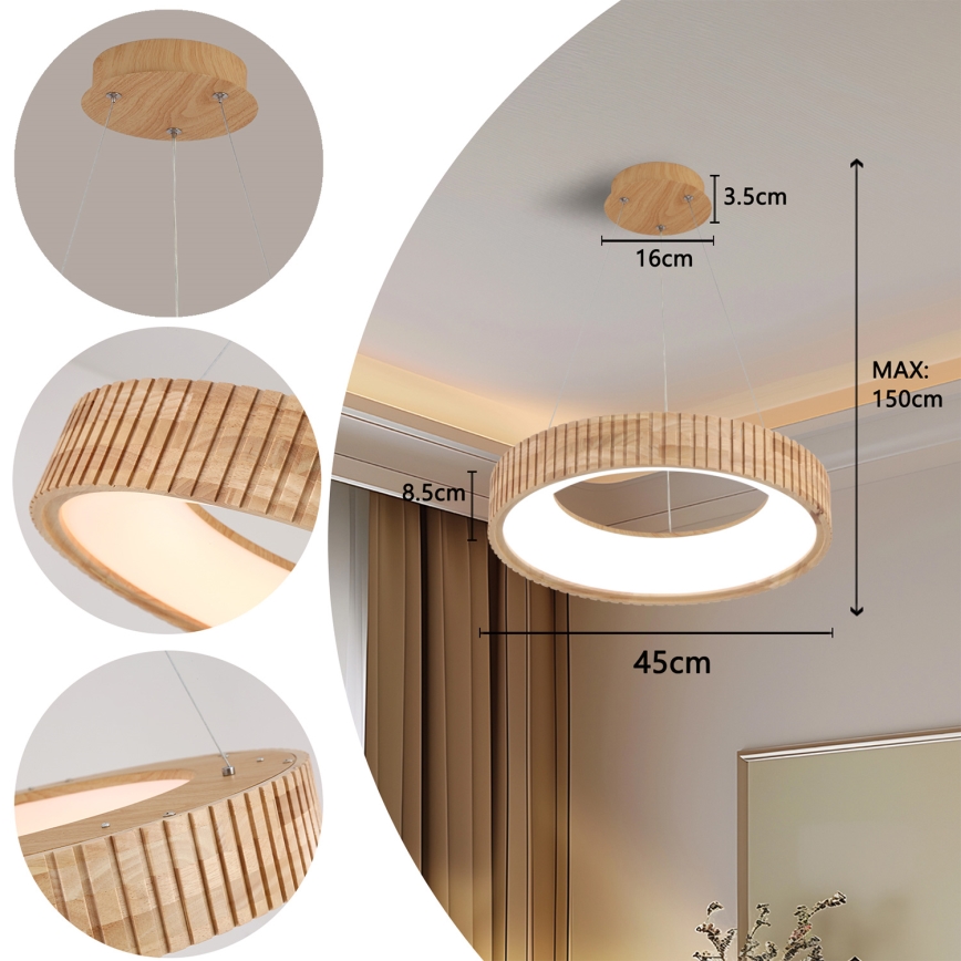 Brilagi - Lampadario LED a sospensione su cavo FALCON WOOD MODERN LED/30W/230V 3000/4000/6000K Ø 45 cm legno